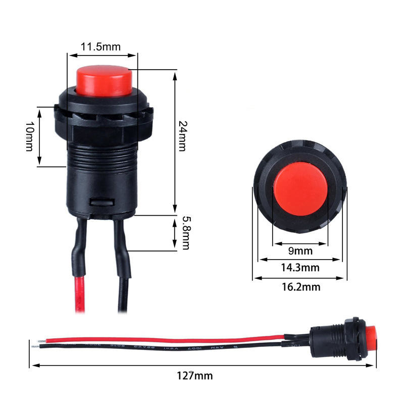 Wintai-Tech baskı düğmesi korn anahtarı 12v baskı düğmesi başlangıç anahtarı 12mm anlık baskı düğmesi Kablo montajı ile anahtar