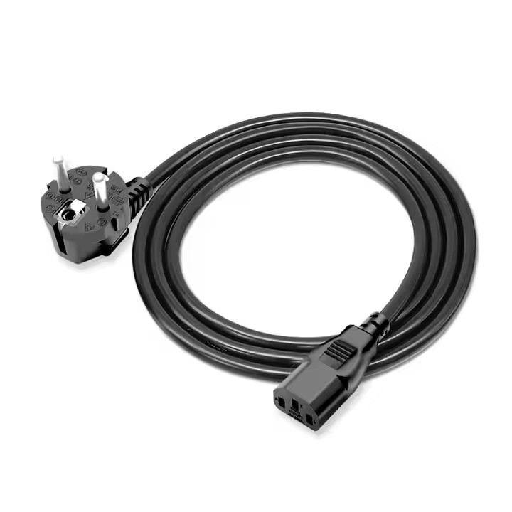 Siyah 3G uzatma hattı kablosu AC güç kablosu stokta Bakır IEC Avrupa AB Saf VDE CEE PVC 0.75mm 1.5M Karton Kutusu