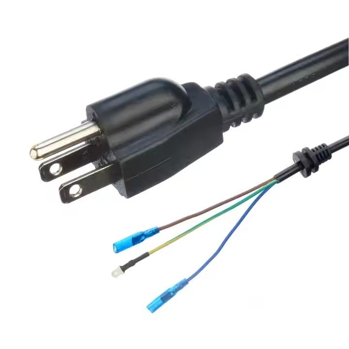 ETL sertifikalı 3 bakır çekirdek SJTW 10/12/14 Awg 3 ucu PVC yalıtım tel Nema 5-15p Çıplak Son AC güç kabloları