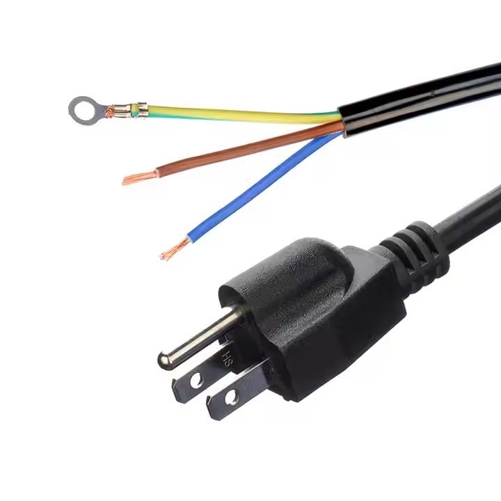ETL sertifikalı 3 bakır çekirdek SJTW 10/12/14 Awg 3 ucu PVC yalıtım tel Nema 5-15p Çıplak Son AC güç kabloları