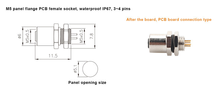 Fabrika M5 Kod-A 4Pin Panel Flange PCB Kadın Soket Dairesel Bağlantısı IP67