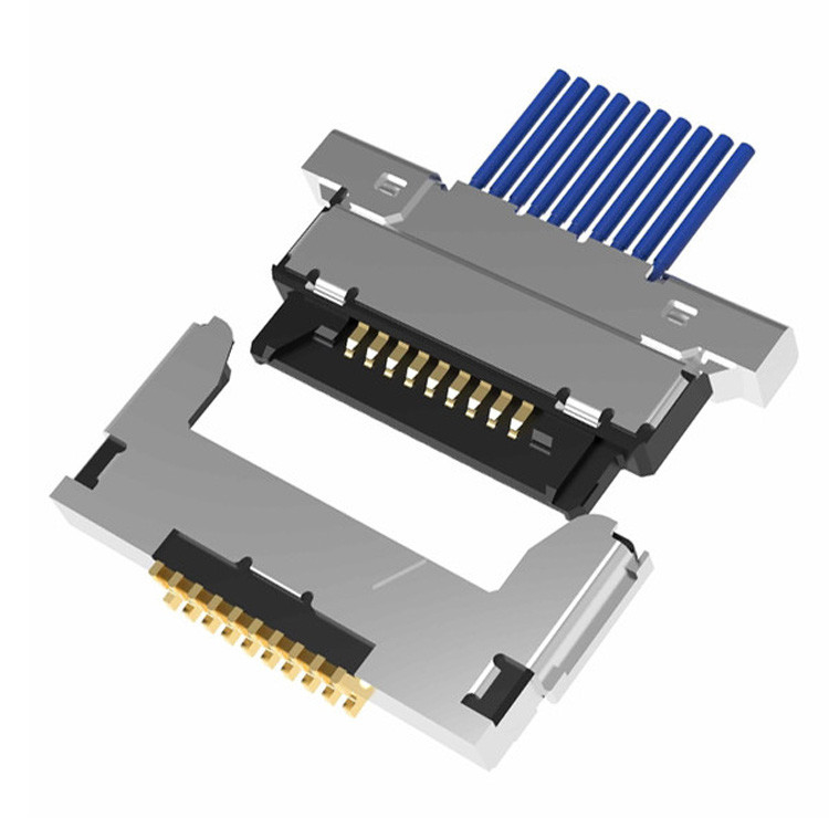 Mikro koaksiyel kablo kümesi 20345-010T32R, 0,4 mm mesafe ve yatay çiftleşme tipi 10 pin LVDS mikro koaksiyel bağlantısı