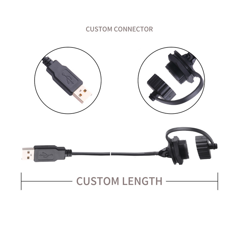 USB 2.0 A Dişi konektör, Kalkanlı ve USB 2.0 A USB kablolarına kapaklı ölçüye göre yapılır
