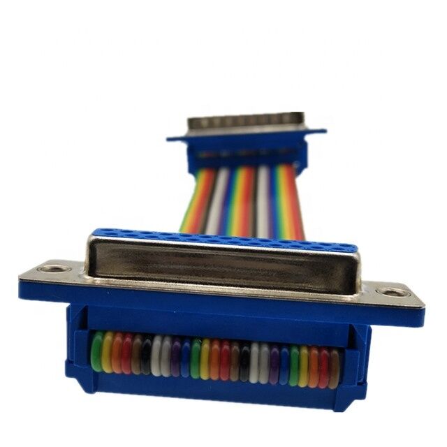 25 Pin Altın Kaplama D-Sub Konnektör, Özel Uzunlukta Yassı Şerit Kablo ve IDC Sıkma Konnektörlü