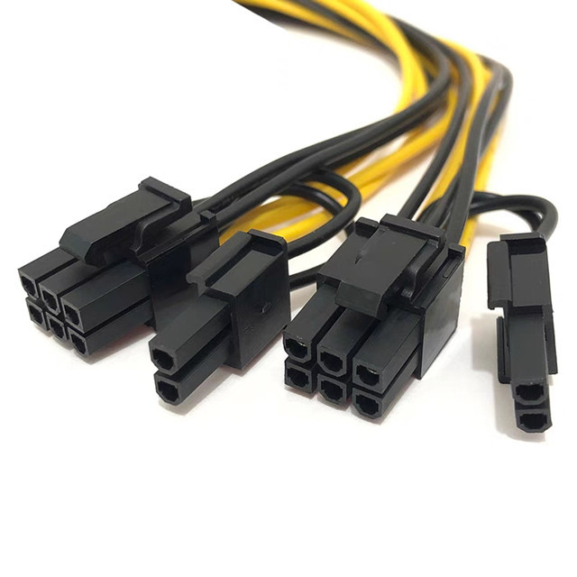 Pcie 6pin Erkek Çift 8pin Erkek Gpu Güç Kablosu Ayırıcı 18awg 100MM 20CM