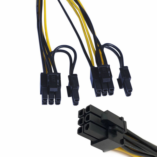 Pcie 6pin Erkek Çift 8pin Erkek Gpu Güç Kablosu Ayırıcı 18awg 100MM 20CM