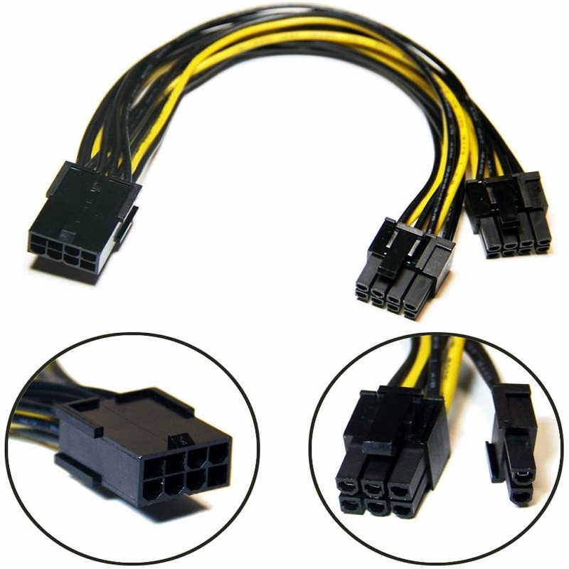 Pcie 8pin Dişi Çift PciE 6 2pin Erkek Vga Splitter Güç Dönüştürücü Kablosu 18awg 20cm Grafik Gpu Ekran Kartı Için