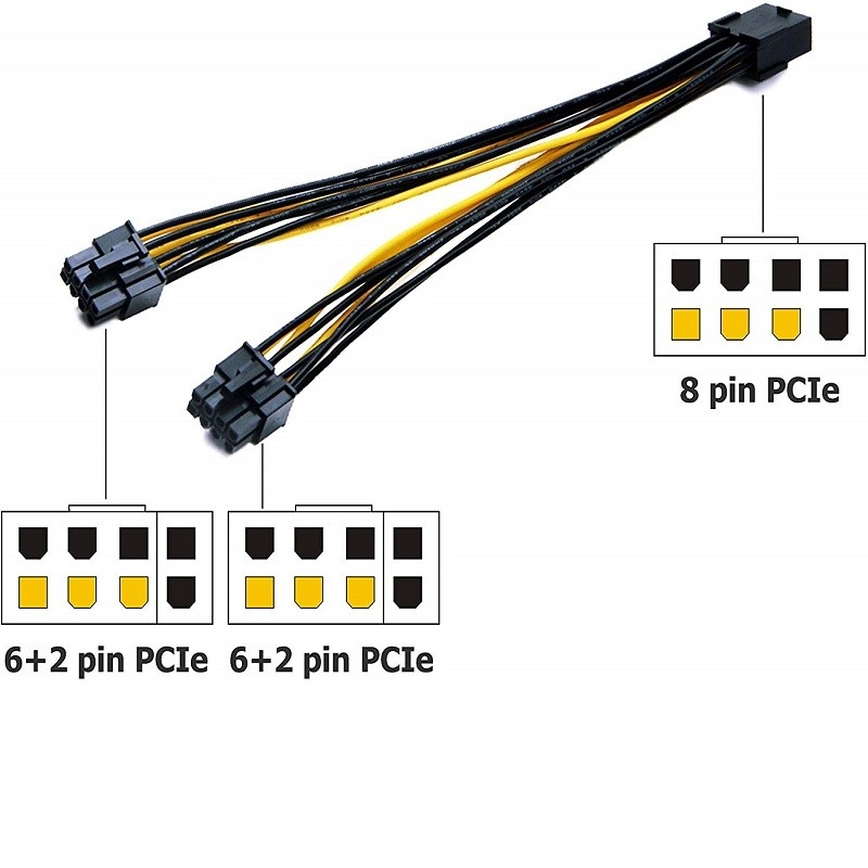 Pcie 8pin Dişi Çift PciE 6 2pin Erkek Vga Splitter Güç Dönüştürücü Kablosu 18awg 20cm Grafik Gpu Ekran Kartı Için